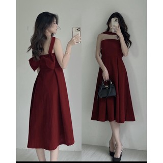 Váy nhung dây cổ nơ lưng dáng xoè mã vaynhungchocketno206