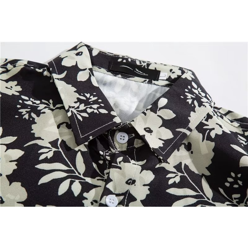 Áo Sơ Mi Nam Tay Dài Dáng Rộng In Họa Tiết Hoa Lá Phong Cách Hàn Quốc Thời Trang Mùa Thu 2022