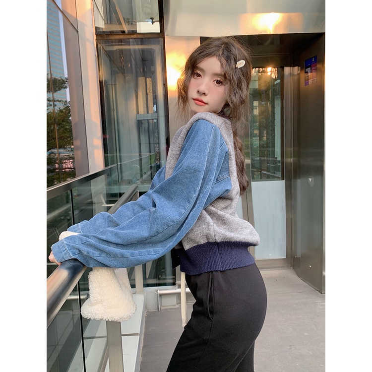 ZHELIHANGFEI Áo Cardigan Dệt Kim Tay Dài Cổ Chữ V Lưng Cao Kiểu Retro Pháp Dễ Phối Đồ