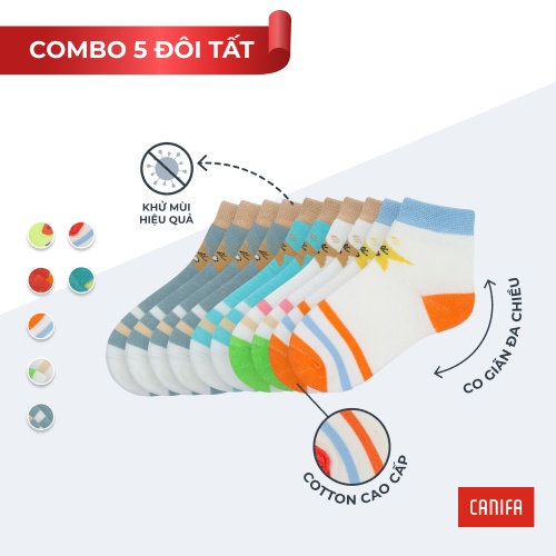 Pack 5 đôi tất bé trai CANIFA Tất chất liệu cotton pha 2AX22A004 (Giao màu ngẫu nhiên)