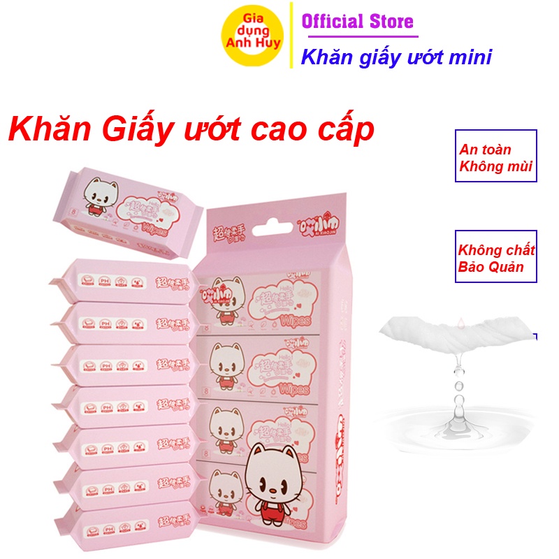 Khăn giấy ướt Mini nhỏ ngọn cao cấp không gây dị ứng 100% tinh khiết - GDAH