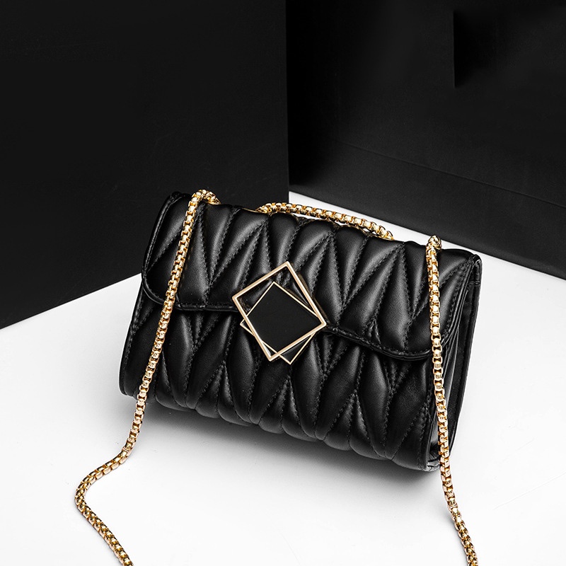 IELGY Túi Đeo Chéo Hình Vuông Nhỏ Màu Đen Phối Khóa Kim Loại Thời Trang Cho Nữ