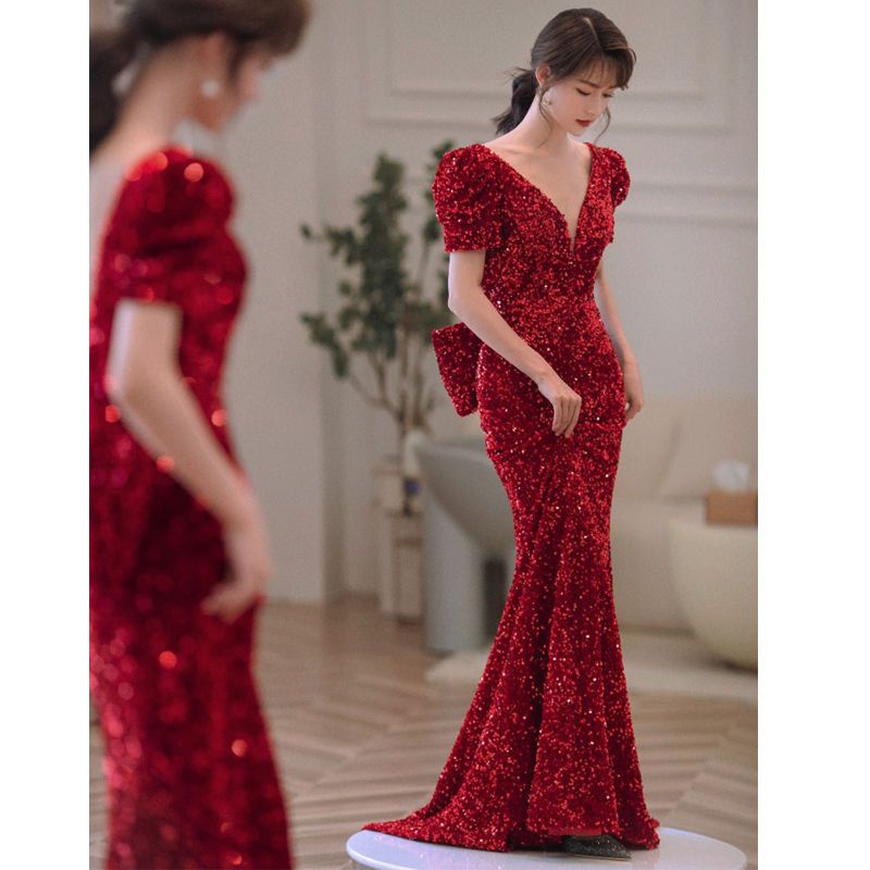 ⭐Váy Sẵn Sàng⭐Đầm Cưới Đuôi Cá Đính Kim Sa Lấp Lánh Phong Cách Mới 2022