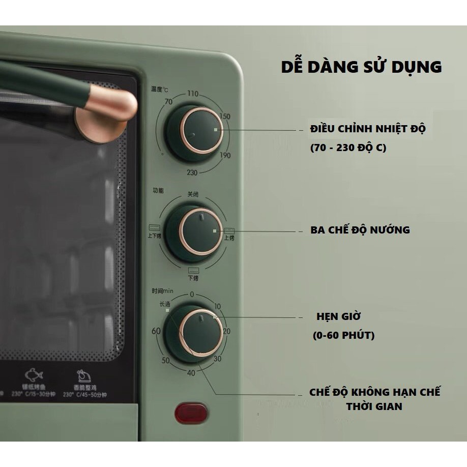 Lò Nướng Đa Năng Bear 2 tầng, 3 chế độ,  công suất 1500W , thiết kế an toàn, tiện lợi, nhiều chức năng