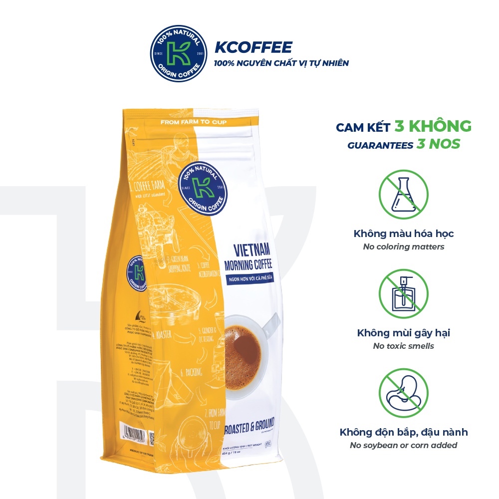 Cà phê rang xay Robusta Arabica Vietnam Morning thương hiệu K Coffee túi 454g