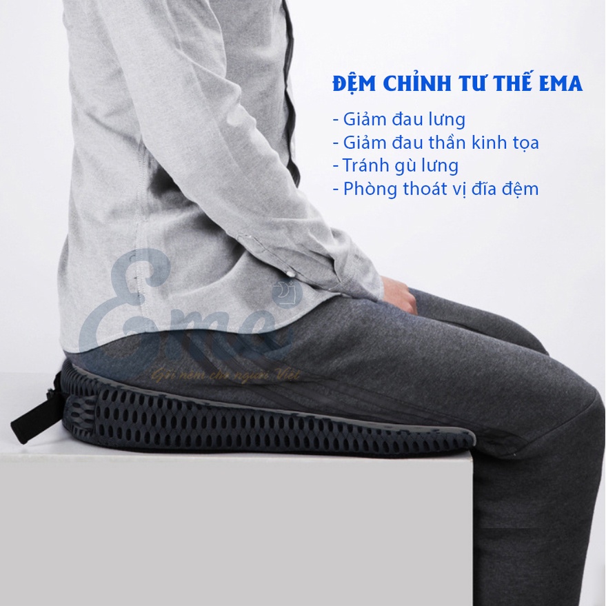 Đệm lót ghế chống đau lưng EMA - Tạo tư thế ngồi chuẩn, chống đau lưng Dành cho Văn phòng, học sinh, lái xe