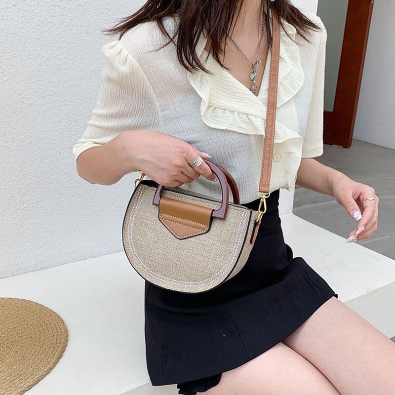 Mischa Túi cói Vải canvas Dệt Hình Vuông Phối Khóa Kéo Thời Trang retro