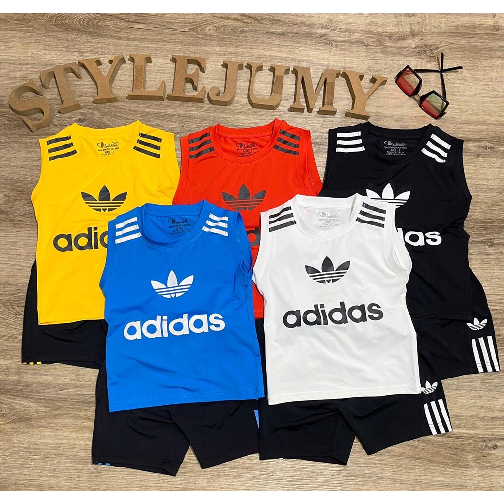 Size 1-6 ( 10-23kg) - Bộ đồ thể thao thun lạnh sát nách in hình và chữ A-DIDA-S