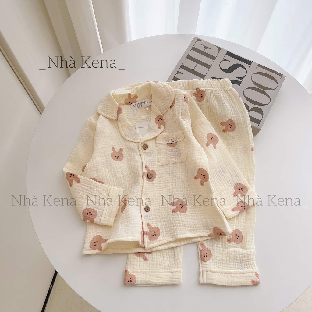 Pijama  dài tay  vải xô muslin cho bé gái