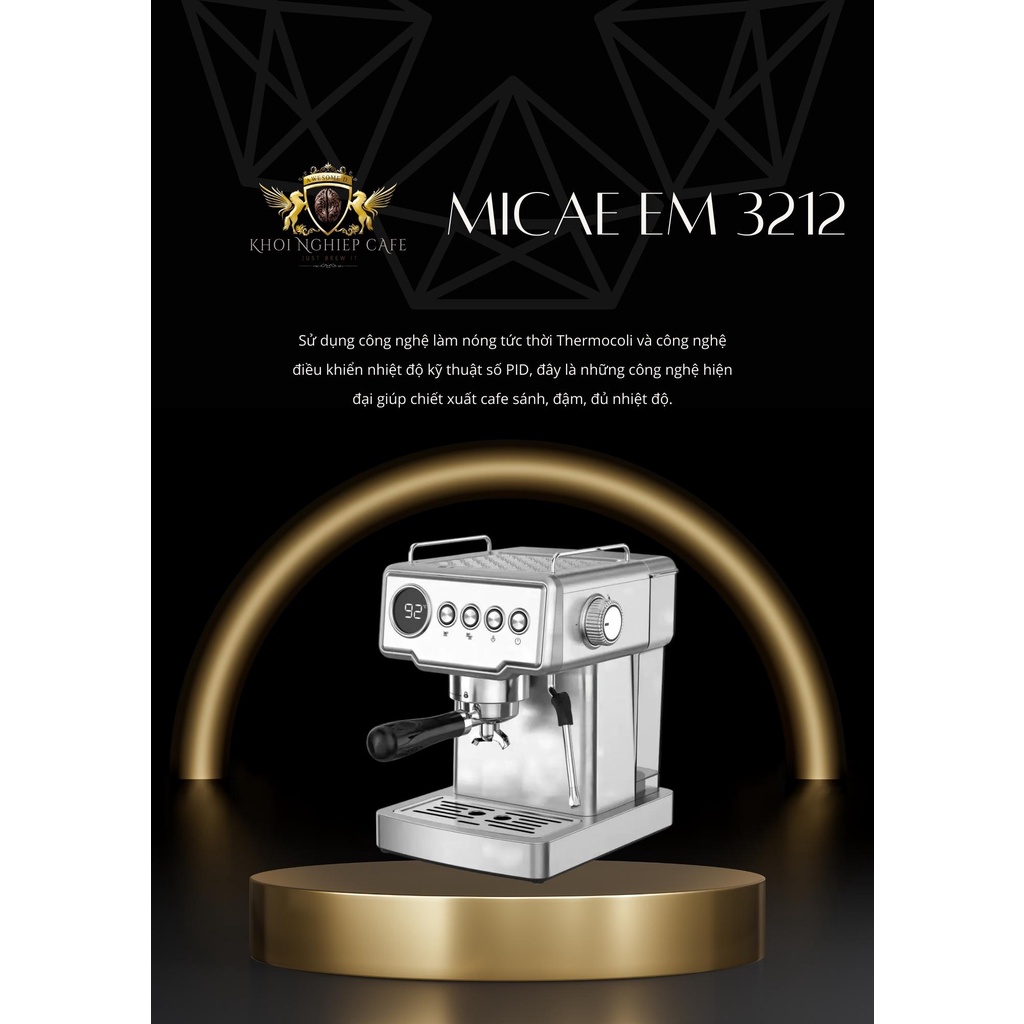 Máy Pha Cafe Espresso Gia Đình Micae EM 3212, 1350W - 20 bar - 28s