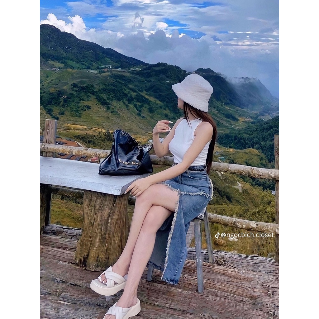 Chân Váy Jean Bò Nữ Xẻ Tà Dáng Dài Hàng Loai 1 Đi Chơi Đi Dạo Phố
