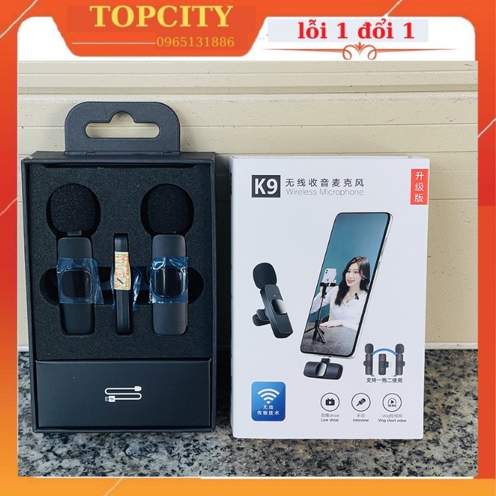 Micro thu âm không dây cài áo K9 - Lọc chất âm, khử ồn cực tốt dùng cho IOS & Android, hỗ trợ livestream, quay video