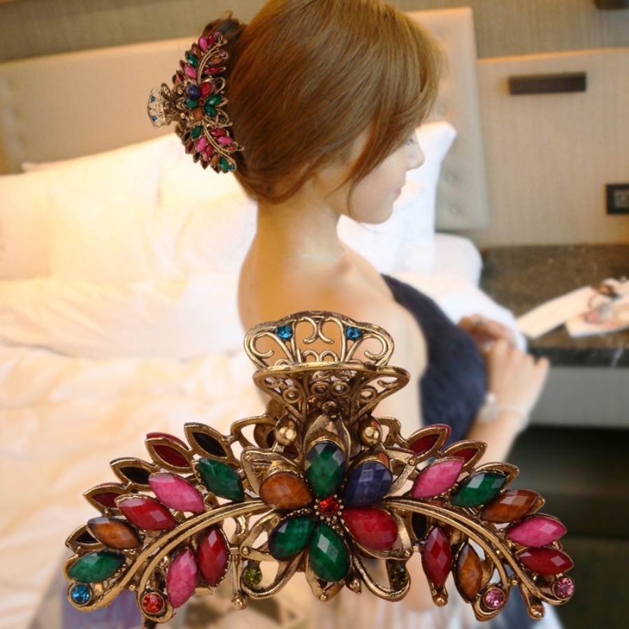 Kẹp Tóc Kim Loại Hình Hoa Đính Đá Phong Cách Cổ Điển Cho Nữ