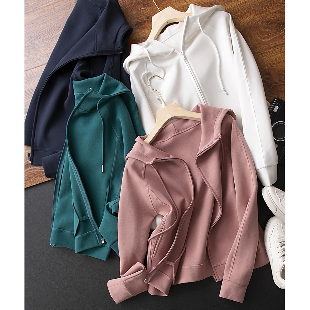 Áo khoác thể thao Raglan SUGEMIUSI tay dài có mũ trùm phong cách đường phố đơn giản hợp thời trang phong cách đường phố