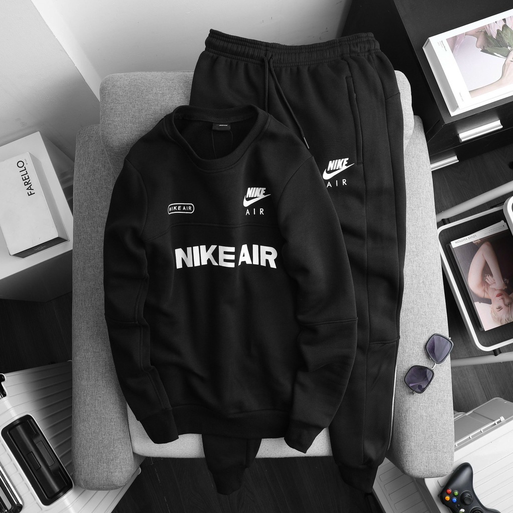 Quần áo Nike Air Tracksuits chất liệu nỉ cotton dày dặn không bai nhão, không xù, logo in lụa siêu bền B54 BLACANIGA