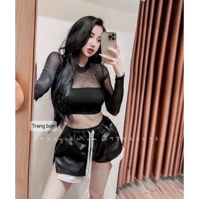 SHIP HOẢ TỐC ÁO BODY CROPTOP PHỐI LƯỚI QC