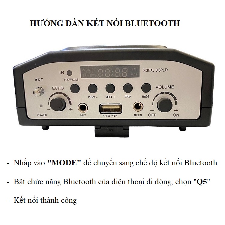 Máy Trợ Giảng Q5 - Loa Kép Công Suất Cao 25W - Nghe Qua Thẻ Nhớ, USB, Đài FM - Pin Lithium Dung Lượng Cao 1800mAh