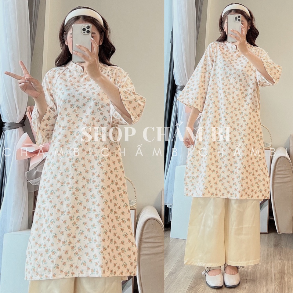 Áo dài nữ cách tân S.105, Set áo dài hoa nhí kèm quần mặc tết 6 màu cực xinh - Thời trang nữ Chấm Bi