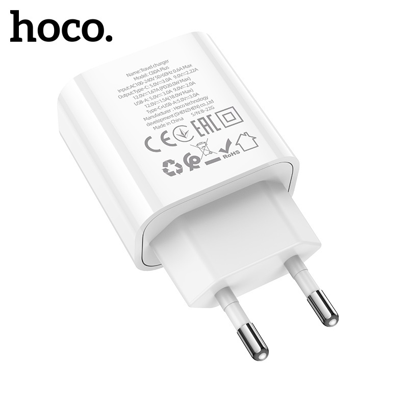 Củ sạc nhanh 20W Hoco C80A Plus 2 cổng USB/18W - PD 20W hố trợ sạc nhanh cho Smartphone