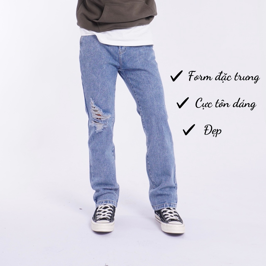 Quần Jean nam Cracked Relax, chất jean Denim bền và mềm mại, quần ống dài phủ giày stye street - Imperfect