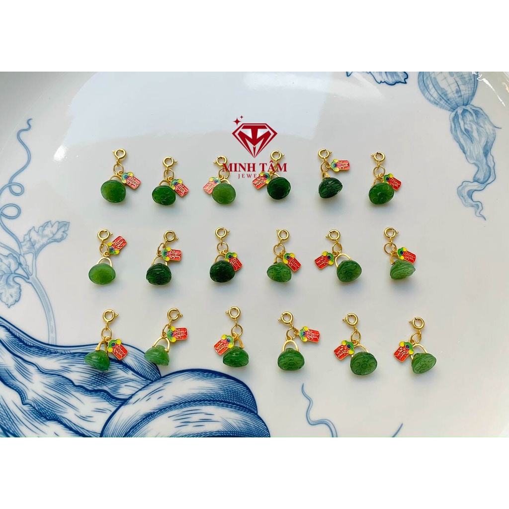 Charm treo đài sen đá thiên nhiên mix thẻ may mắn bạc xi vàng