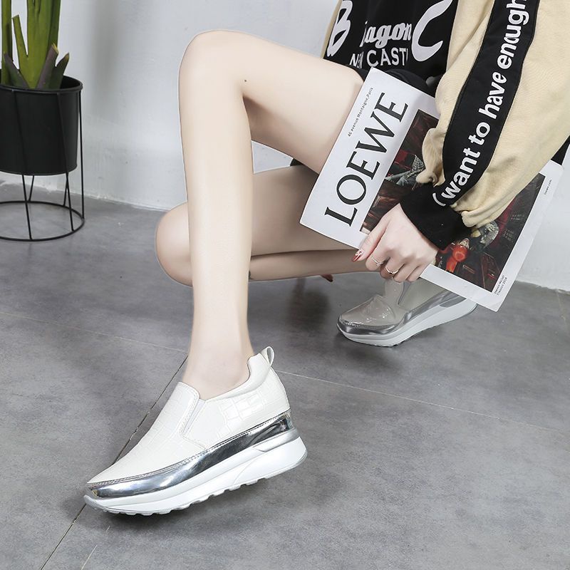 Foot width fat large size women shoes 35 - 43 platform shoes women 41 casual slip-on height-increasing small white shoes 42