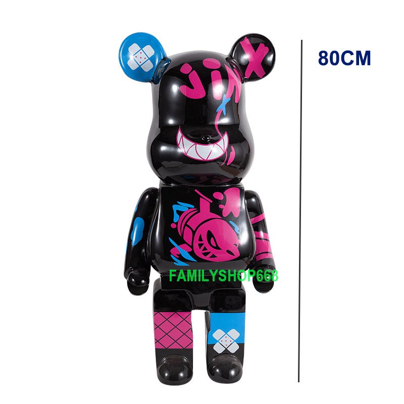 Tượng gấu Bearbrick LOL Jinx League Cao Cấp 50cm - 80cm 1000% cỡ lớn size to Mô Hình Bear brick Trang Trí Decor