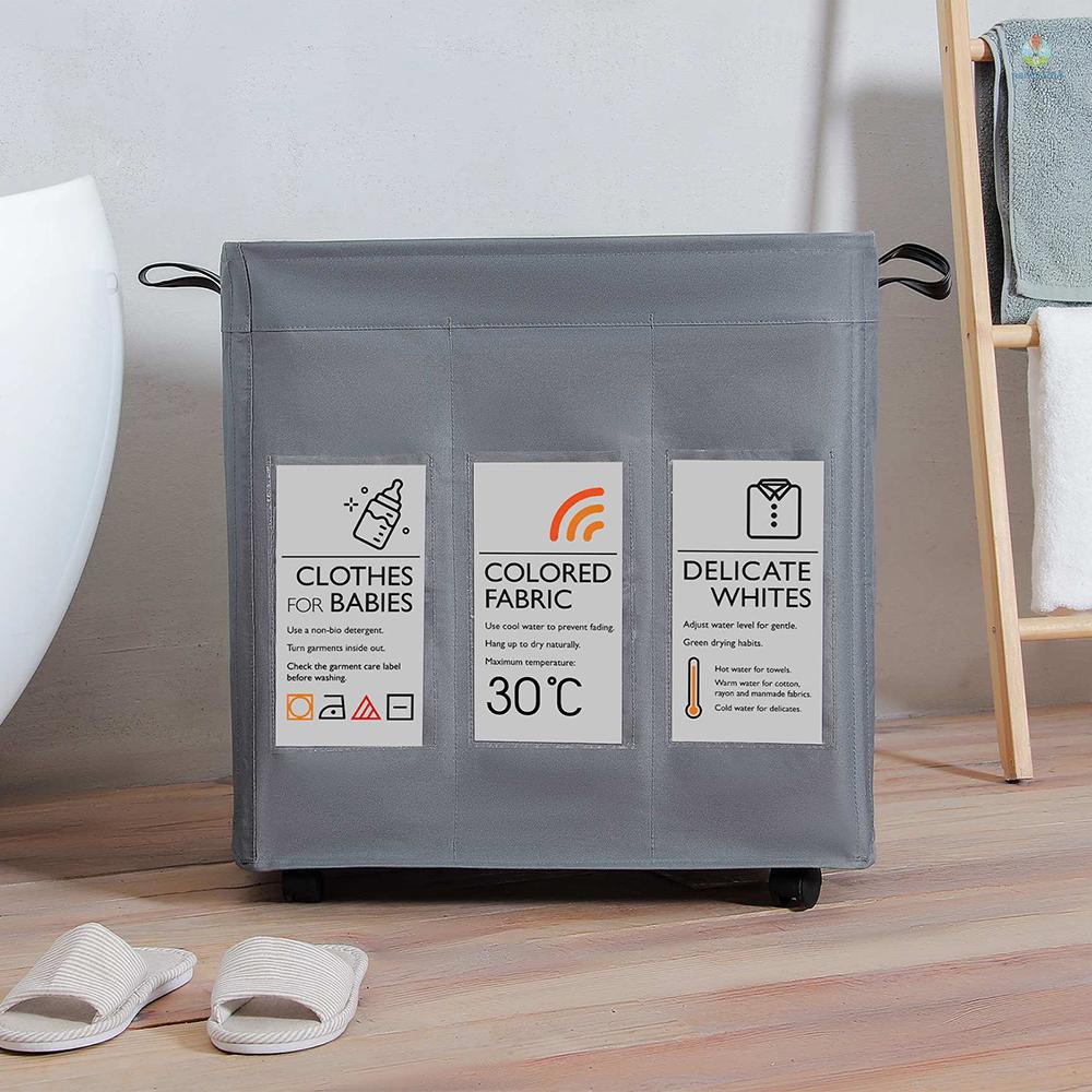 Nacyvn Giỏ Đựng Đồ Dơ 3 Ngăn Bằng Vải Oxford Có Bánh Xe Và Tay Cầm Và Dây Rút Sắp Xếp Gọn Gàng Với 4 Thanh Hỗ Trợ
