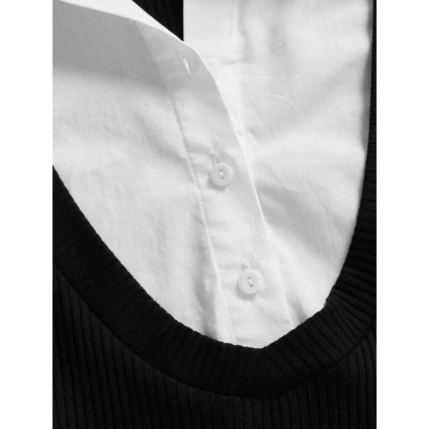 Áo sơmi phối len body suit