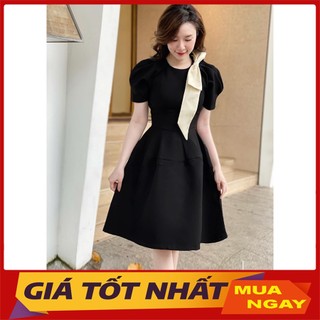 Váy Nhung Dáng Ngắn Phối Nơ Vai Phong Cách Hàn Quốc V3017