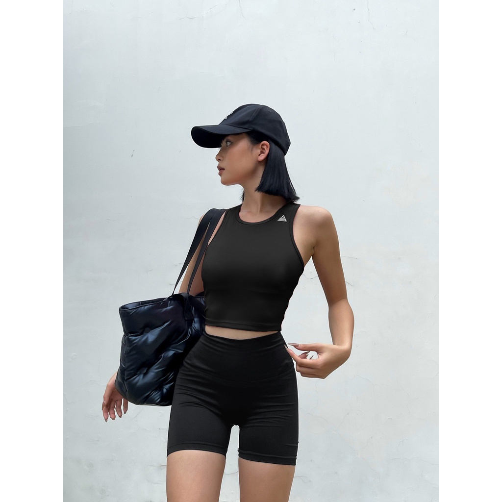 Bộ thể thao nữ Fitme áo bra tập gym Meta đen, quần legging đùi đen co giãn 4 chiều năng động thấm hút tốt