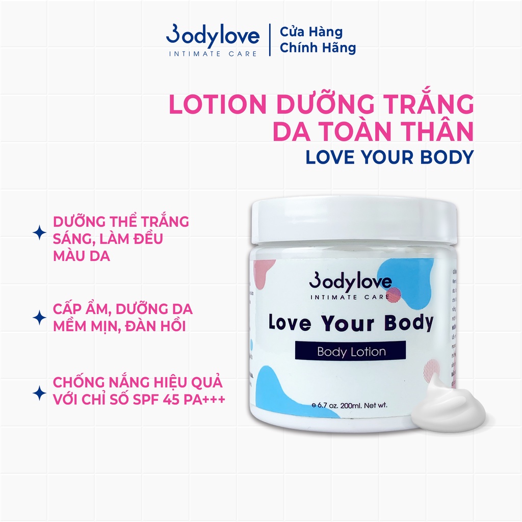 Kem body dưỡng trắng da toàn thân, chống nắng BODYLOVE Love Your Body dạng lotion 200ml