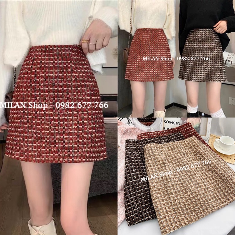Chân váy dạ nhũ ngắn trên gối có lót quần style