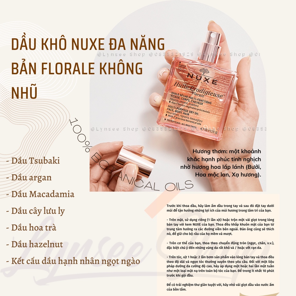 Dầu khô đa năng Nuxe Huile Prodigigieuse Or Florale - Không Nhũ, Có Nhũ, Hương Hoa (50ml ~ 100ml) - Lynsee Shop | BigBuy360 - bigbuy360.vn