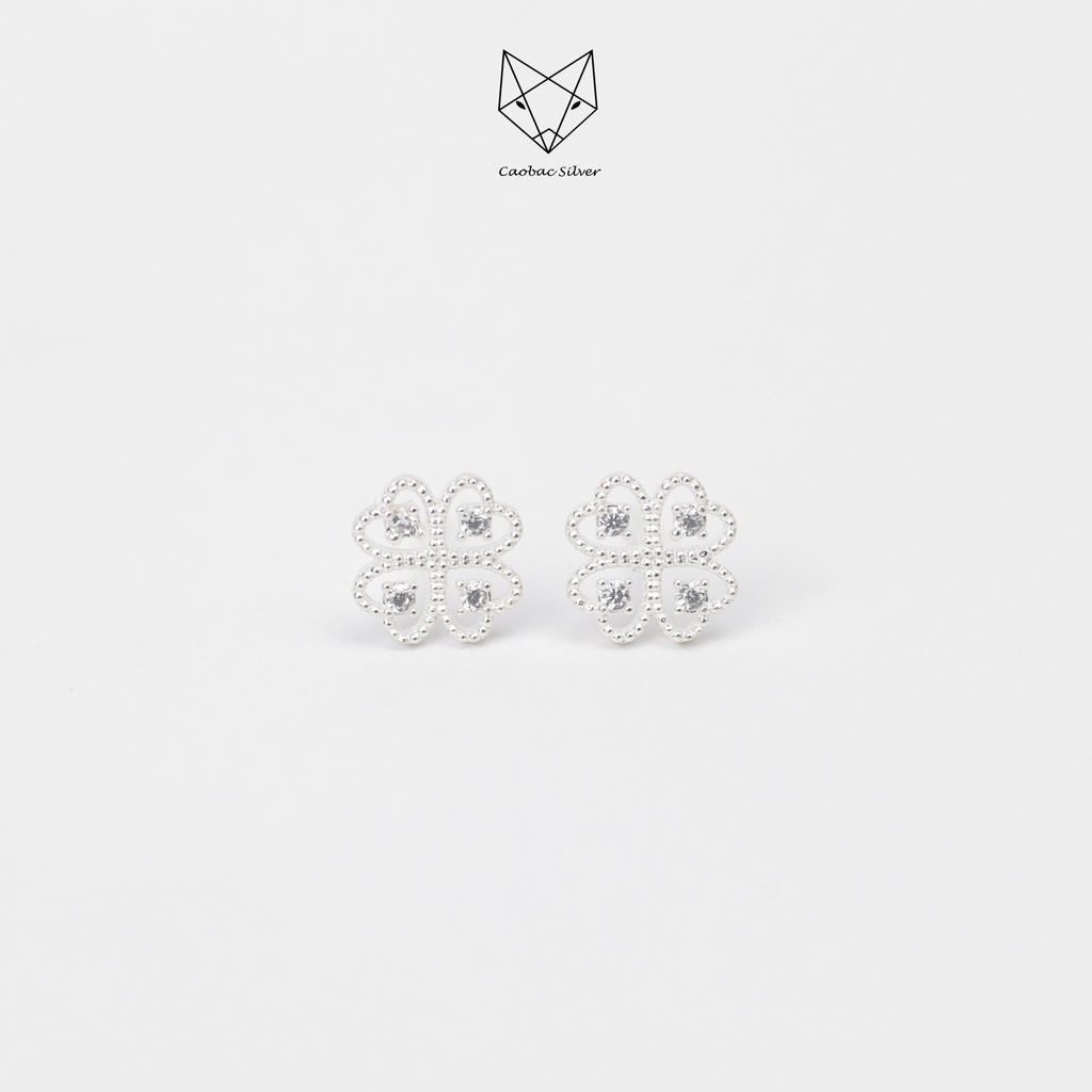Khuyên Tai Bạc Ta Nữ Cao Cấp CaoBac Silver Hình Bông Hoa Bốn Lá Rỗng Đáng Yêu , Xinh Xắn Dành Tặng Cho Bạn Nữ