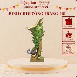 Bình lông công Lộc phát trang trí chất liệu composite cao 38cm