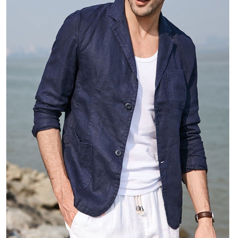 Áo vest blazer Linen nam công sở, form chuẩn đẹp, chất vải linen tự nhiên mềm thời trang trẻ | BigBuy360 - bigbuy360.vn