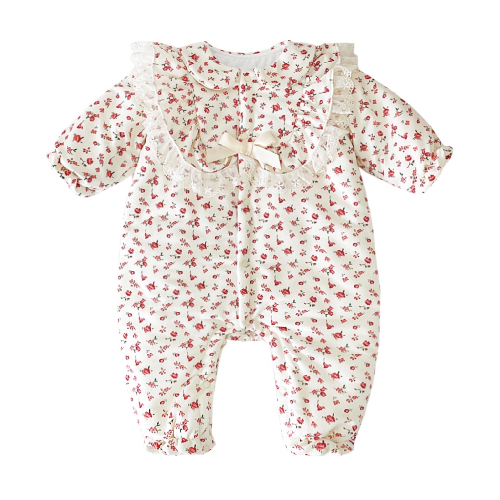 Sanlutoz Bộ Áo Liền Quần Tay Dài In Hoa Dễ Thương Thời Trang Mùa Đông Cho Bé Gái