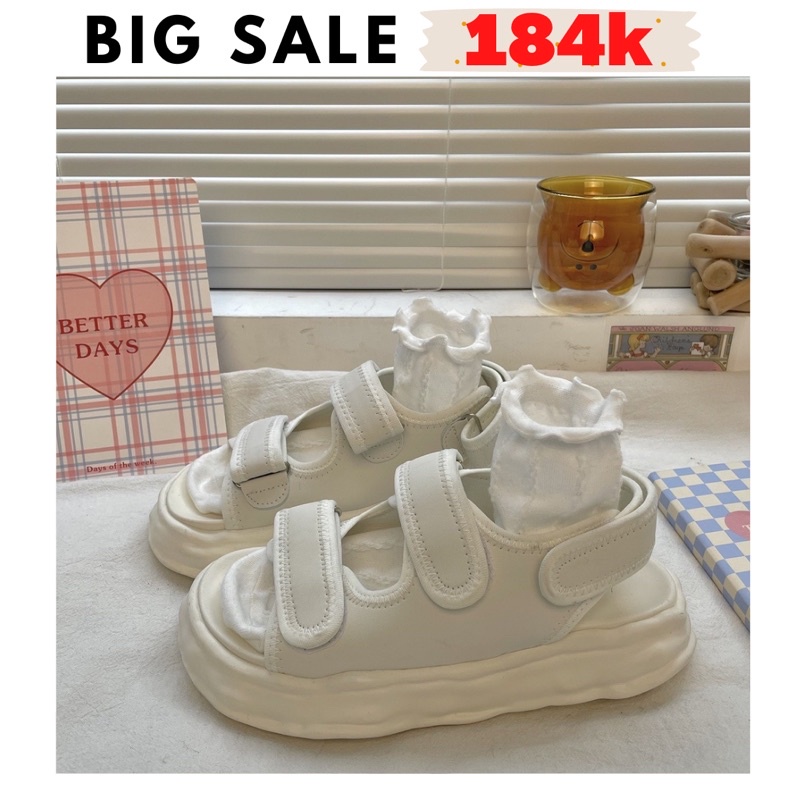 (Bản nâng cấp- Ảnh thật) Sandal quai dán basic đế bánh mì cách điệu (2 màu đen - trắng) G416