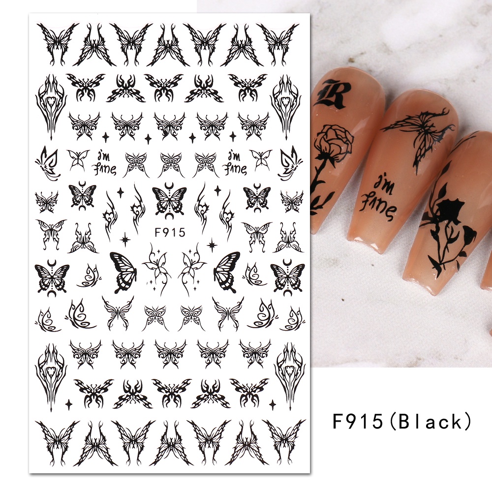 Miếng Dán Trang Trí Móng Tay 3D Hình Phù Thủy / Rắn Vlammen Ster Maan / Zwart-wit Ontwerp Lijn