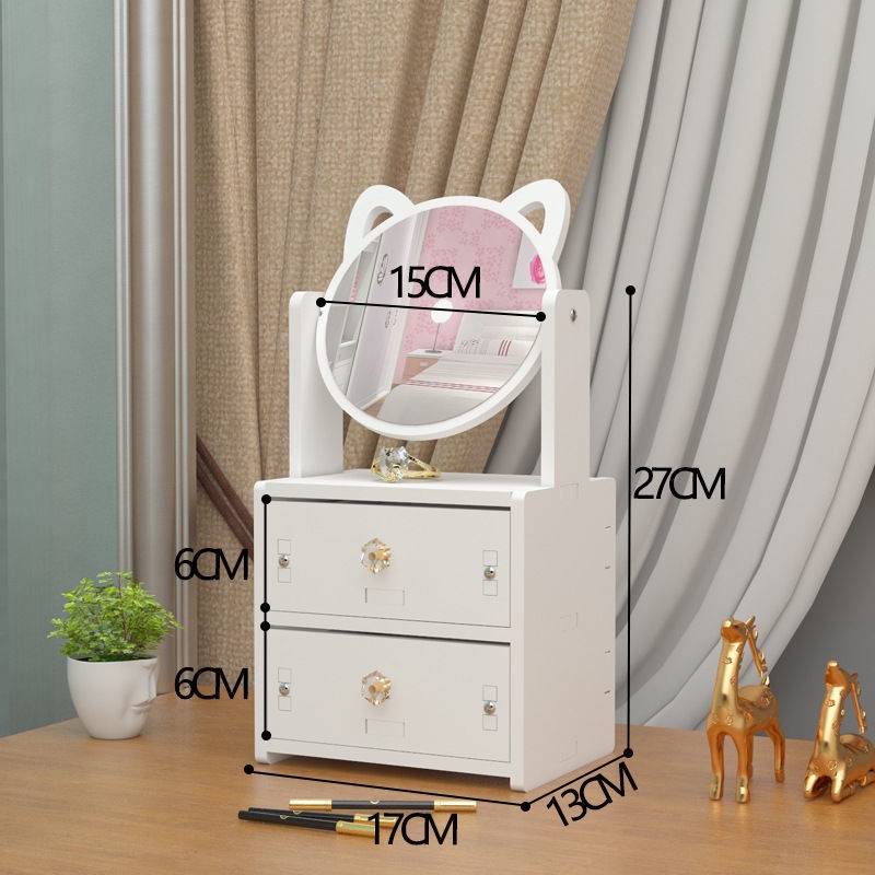 Kệ mỹ phẩm bàn trang điểm mini có 2 ngăn kéo kèm gương tai mèo dễ thương MIROHOME