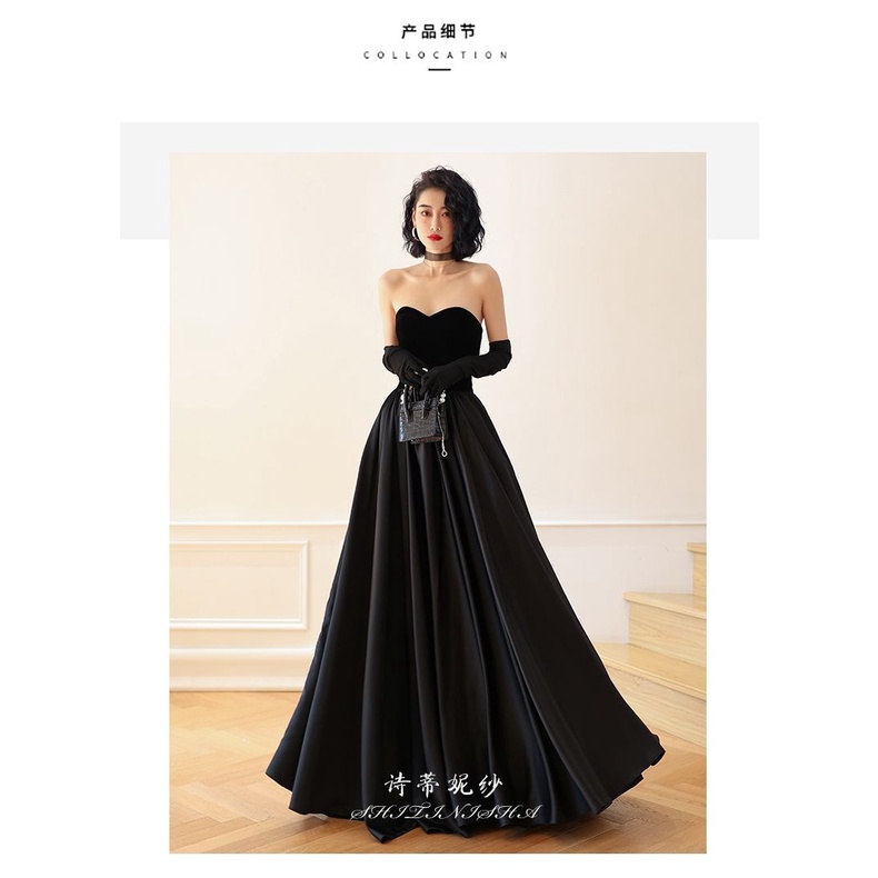 ⭐Hàng Có Sẵn Bán Chạy⭐Đầm Dạ Hội Dáng Dài Màu Đen Sang Trọng Thời Trang