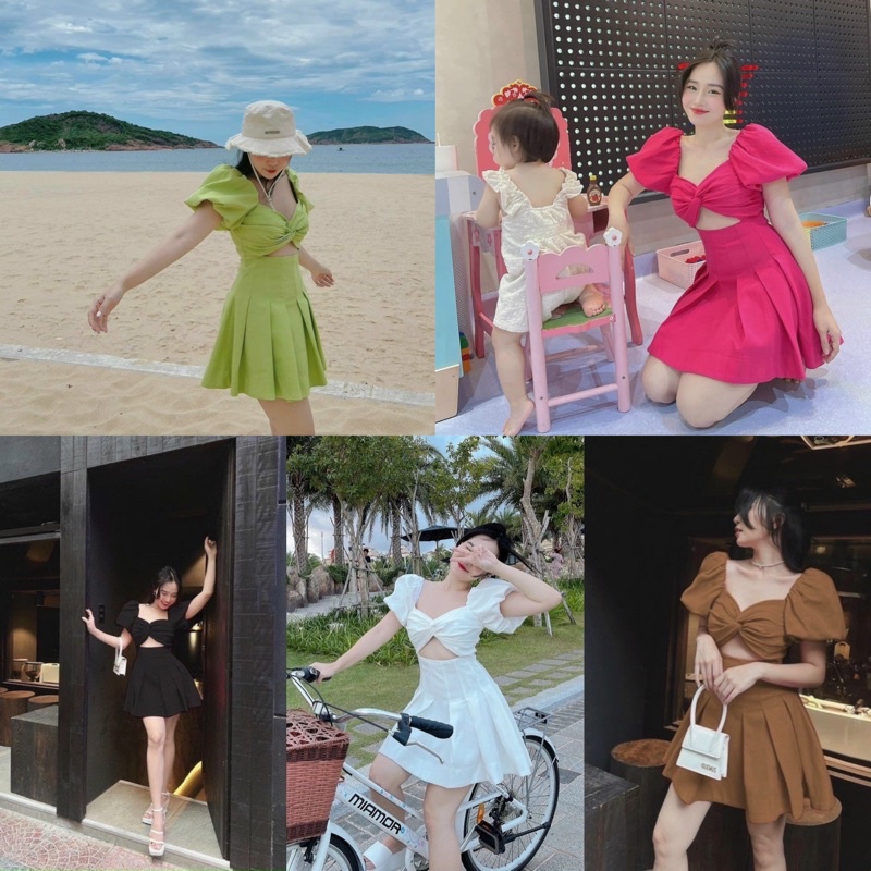 Đầm soắn ngực tay phòng khoét eo bigsize Kim Ngân