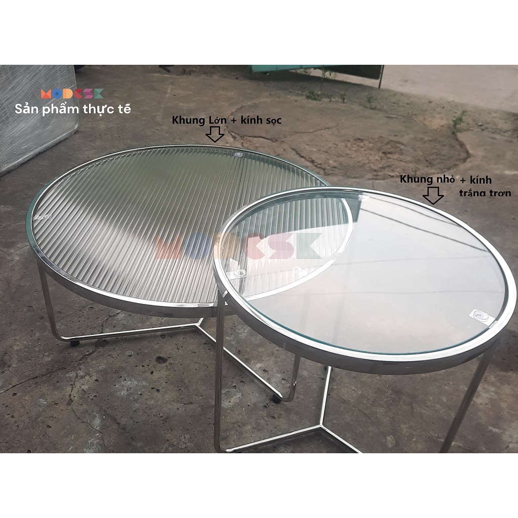 Bàn tròn sofa đôi - trà Modesk SS Round Double Coffee Table khung inox 304 - kính cường lực [phòng khách - quán cafe]