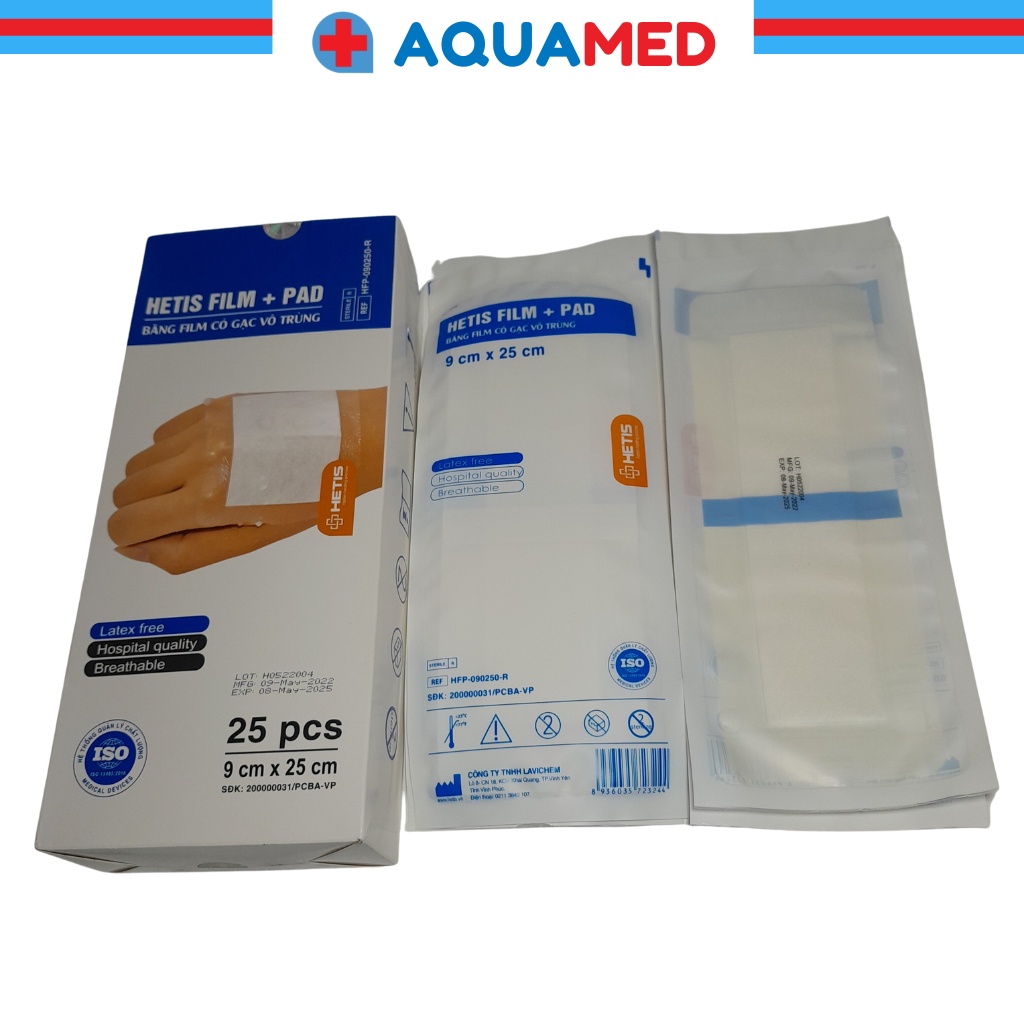 Băng film dán có gạc vô trùng chống thấm nước bảo vệ vết thương tiệt khuẩn HETIS Film Pad 9x25cm HFP-090250-R (1 Miếng)