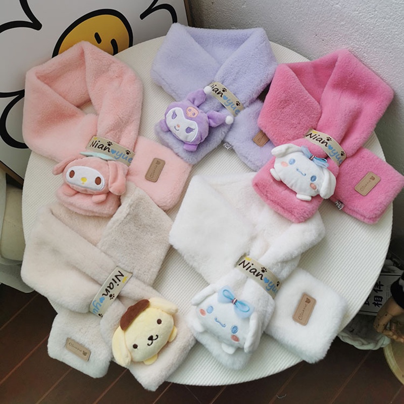 Khăn quàng cổ AMILA vải cotton dày giữ ấm gắn thú bông hình nhân vật hoạt hình Yugui dễ thương cho bé