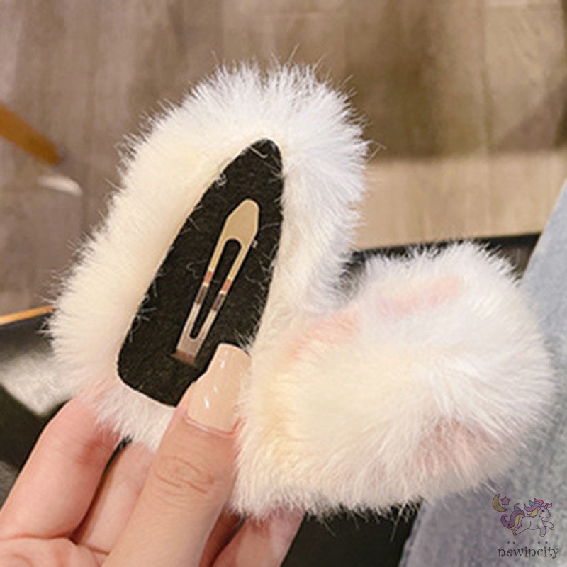 Kẹp Tóc Hình Tai Mèo Phối Lông Dễ Thương Phong Cách Hàn Quốc Cho Bé Gái