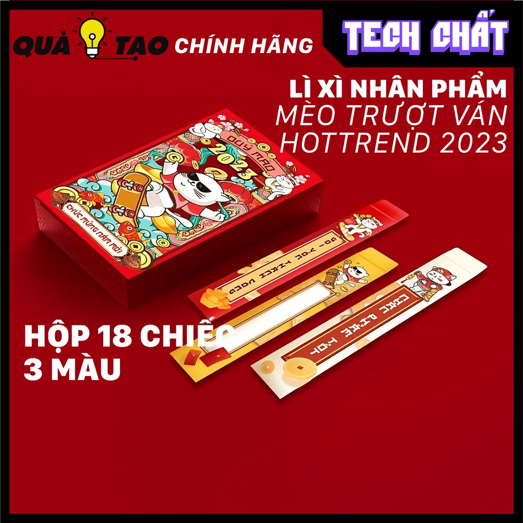 COMBO HỘP 18 Lì xì nhân phẩm Mèo thần tài gieo quẻ trượt ván GIẤY THƯỢNG HẠNG HOT TREND 2023 TẾT NGUYÊN ĐÁN QUÝ MÃO | BigBuy360 - bigbuy360.vn