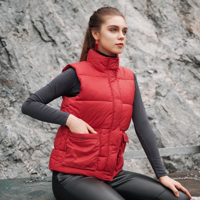 Áo khoác phao gile nữ dáng ngắn HeraDG thiết kế túi hộp ốp nổi cổ cao nhồi bông 3 lớp Nano siêu nhẹ siêu ấm WJKBB2028