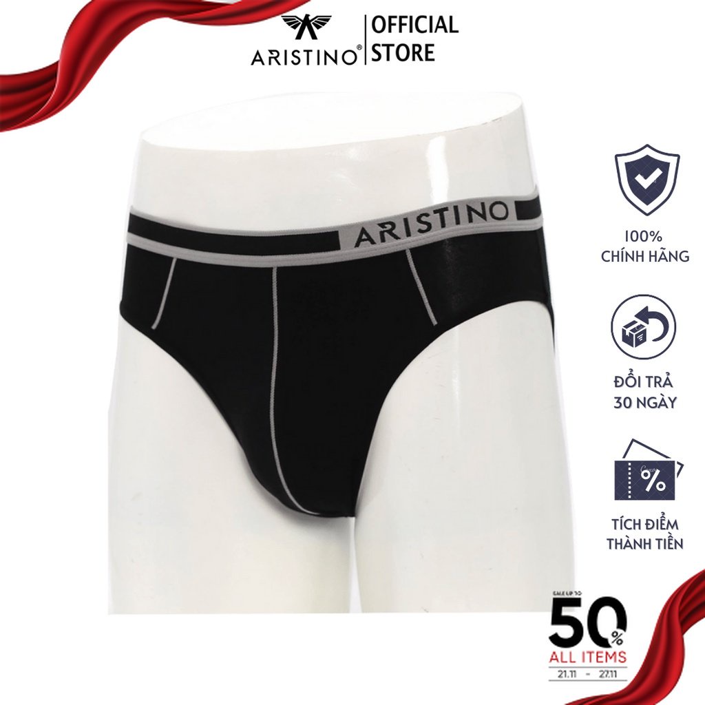 Quần lót nam ARISTINO dáng briefs khỏe khắn, cạp chun dệt logo lệch nam tính, cotton kháng khuẩn - ABF1603